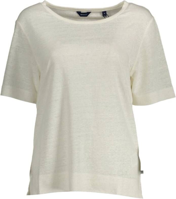 Gant Witte Linnen T-shirt met Korte Mouwen en Logo Wit Dames