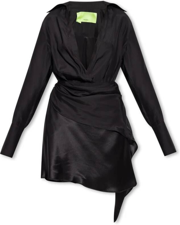 Gauge81 Zwarte zijden jurk met gedrapeerd detail Black Dames