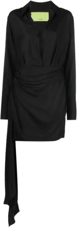 Gauge81 Zwarte zijden jurk met gedrapeerd detail Zwart Dames
