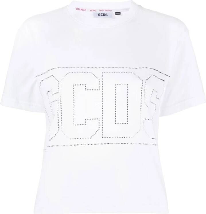 Gcds Bling Logo T-Shirt White Dames