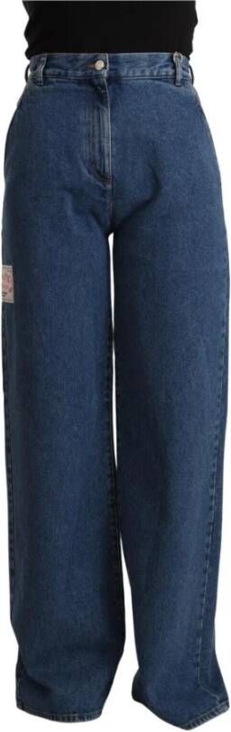 Gcds Blue Cotton High Waist Wide Leg Boot Cut Denim Jeans Blauw Dames