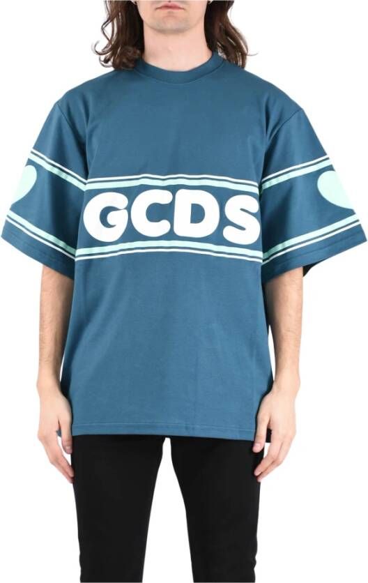 Gcds Cotton T-shirt With Logo Blauw Heren