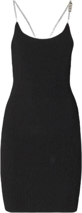 Gcds Korte stretch viscose jurk met strass bandjes Zwart Dames