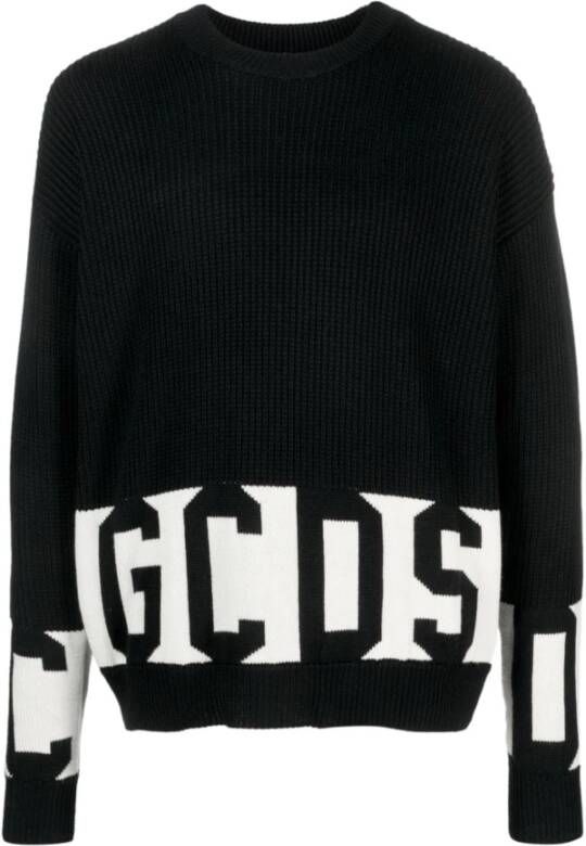 Gcds Logo Sweaters Kleurblok Ontwerp Ronde Kraag Zwart Heren