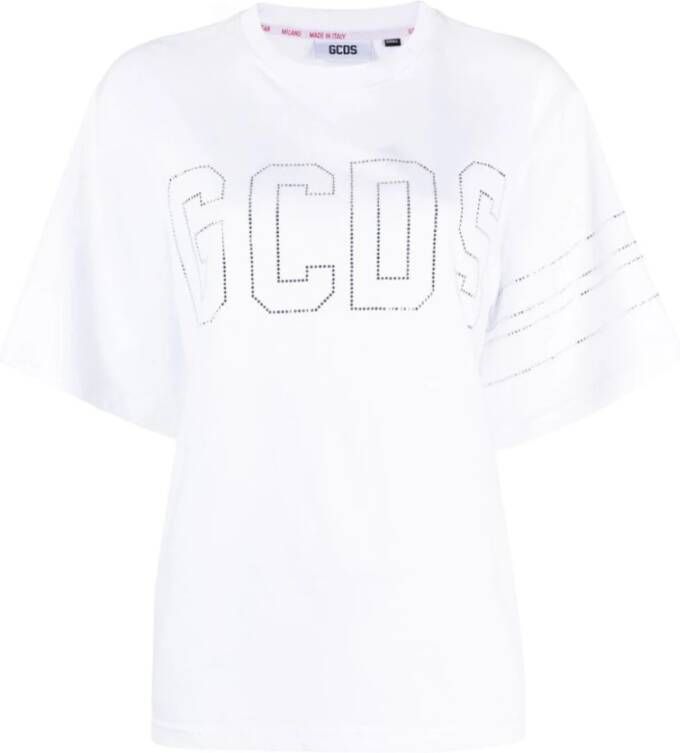 Gcds Off White Logo T-Shirt White Dames
