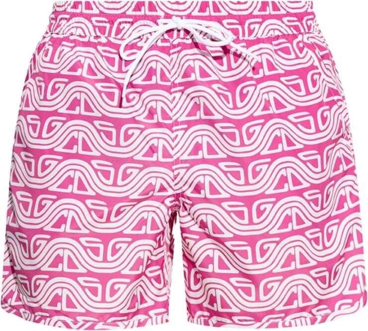 Gcds Gestreepte zwemshorts met logodetails Pink Heren