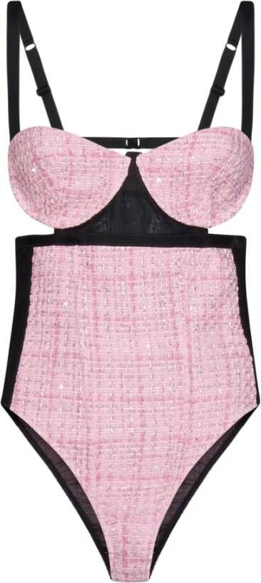 Gcds Roze Top van Katoenmix Tweed met Verstelbare Bandjes Roze Dames