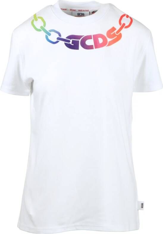 Gcds Witte Logo T-Shirts Korte Mouw Crewneck White Dames