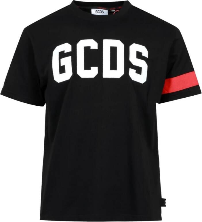 Gcds Logo-Print T-Shirt met Streepafwerking Zwart Heren