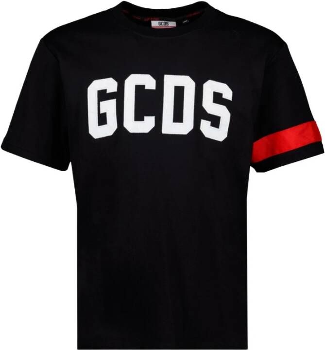 Gcds Zwart T-shirt met Logo Print en Rode Streep Black Heren