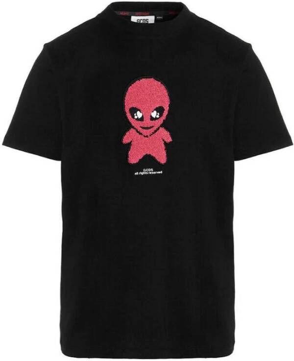 Gcds Alien Geborduurd Zwart Katoenen T-Shirt Black Heren