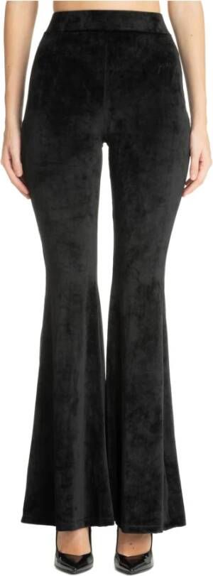 Gcds Hoge taille effen broek met logo borduursel Black Dames