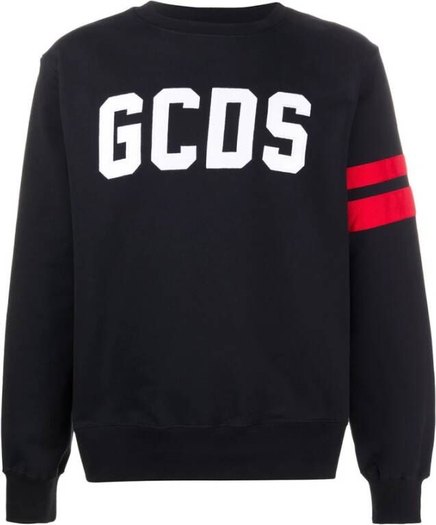 Gcds Zwarte katoenen sweatshirt met geborduurd logo en streepdetail Zwart Heren
