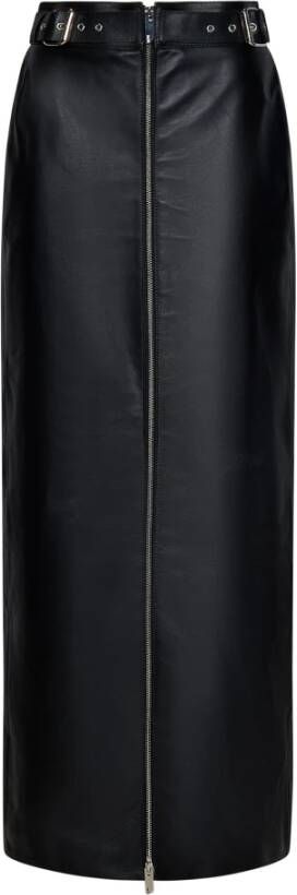 Gcds Zwarte Leren Midi Rok met Verstelbare Hoge Taille Zwart Dames