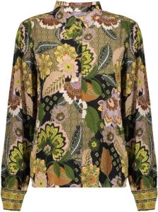 Geisha blouse met all over print groen zwart camel