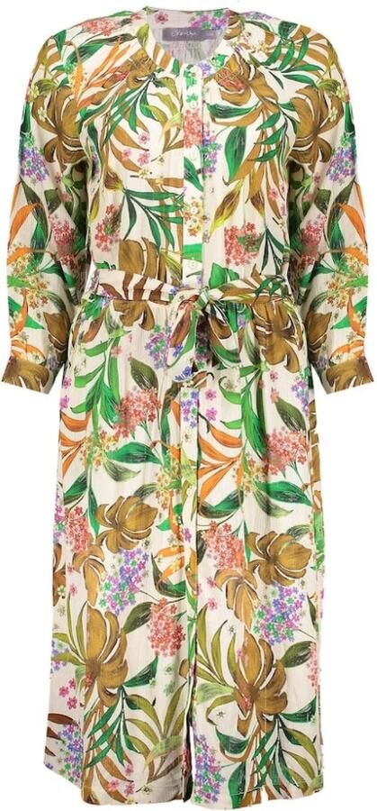 Geisha Elegante Jurk in Off-White Smaragd Roze Multicolor Dames