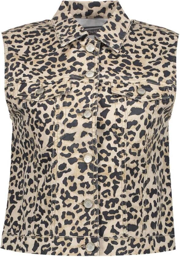 Geisha Leopard Print Denim Vest Multicolor Dames