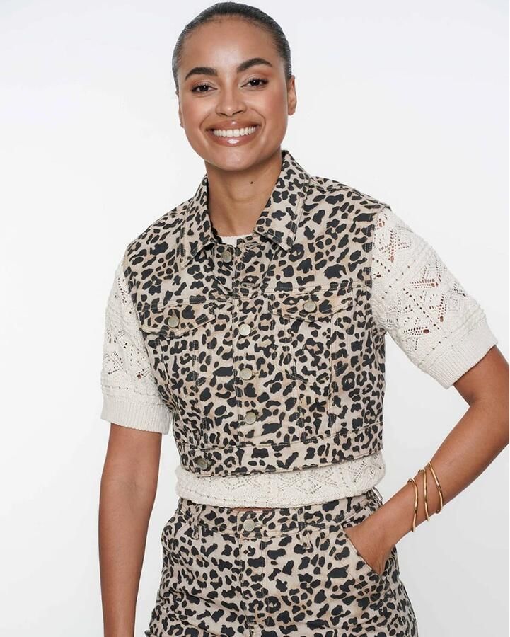Geisha Leopard Print Denim Vest Multicolor Dames - Foto 2