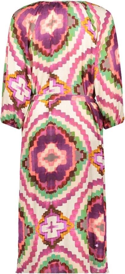 Geisha blousejurk met grafische print en ceintuur paars groen beige - Foto 2