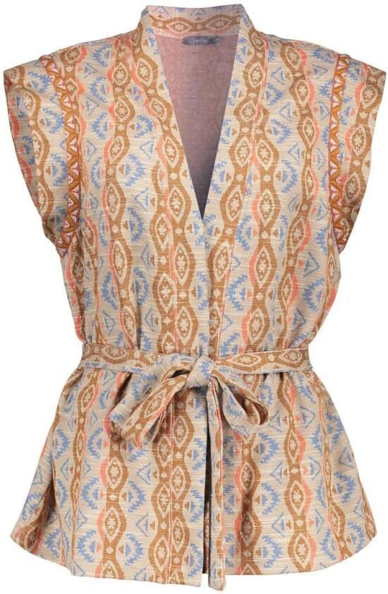 Geisha Stijlvolle Jas Gilet in Zand Kameel Blauw Multicolor Dames