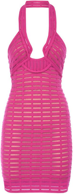 Genny Knitwear Dress 72As 8070 Yarn Horizontal Trasparent Roze Dames