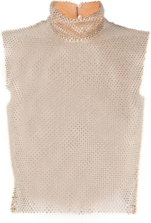 Genny Kristalversierde Chainmail Tanktop Beige Dames