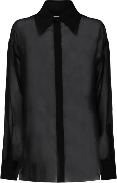 Genny Zwarte Zijden Semi Transparante Shirt Black Dames