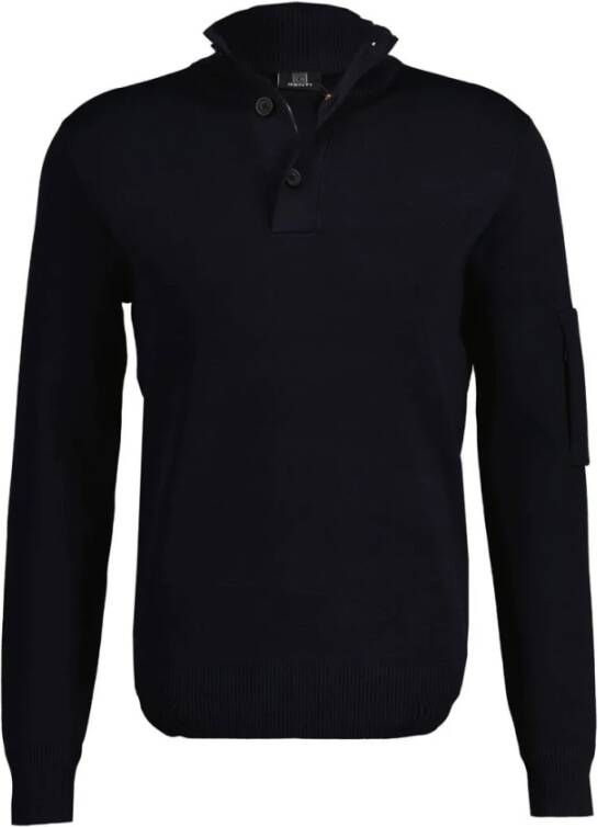 Genti Donkerblauwe Turtle Neck Trui met 3 Knopen Blauw Heren