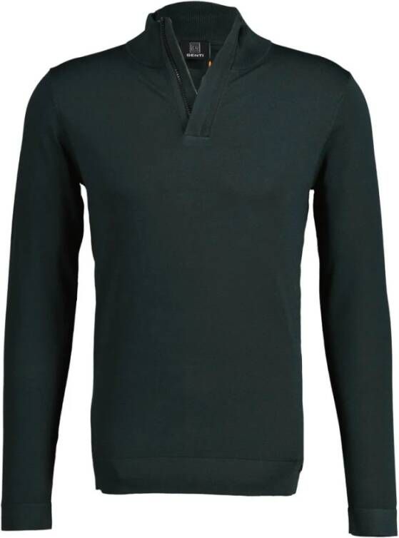 Genti Stijlvolle Donkergroene Trui met Ritskraag Green Heren