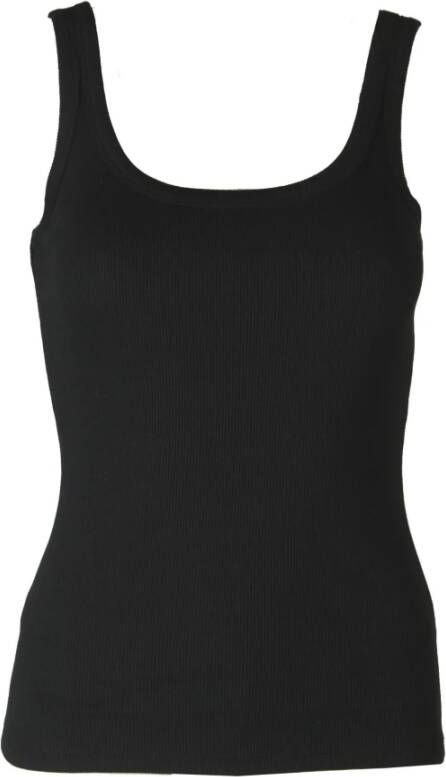Gestuz Zwarte Geribbelde Top met U-Hals Black Dames