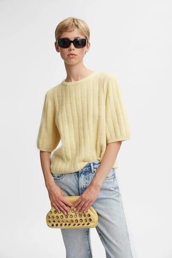 Gestuz Alphagz Ss Tee Gebreid Flaxen Melange Yellow Dames - Foto 2