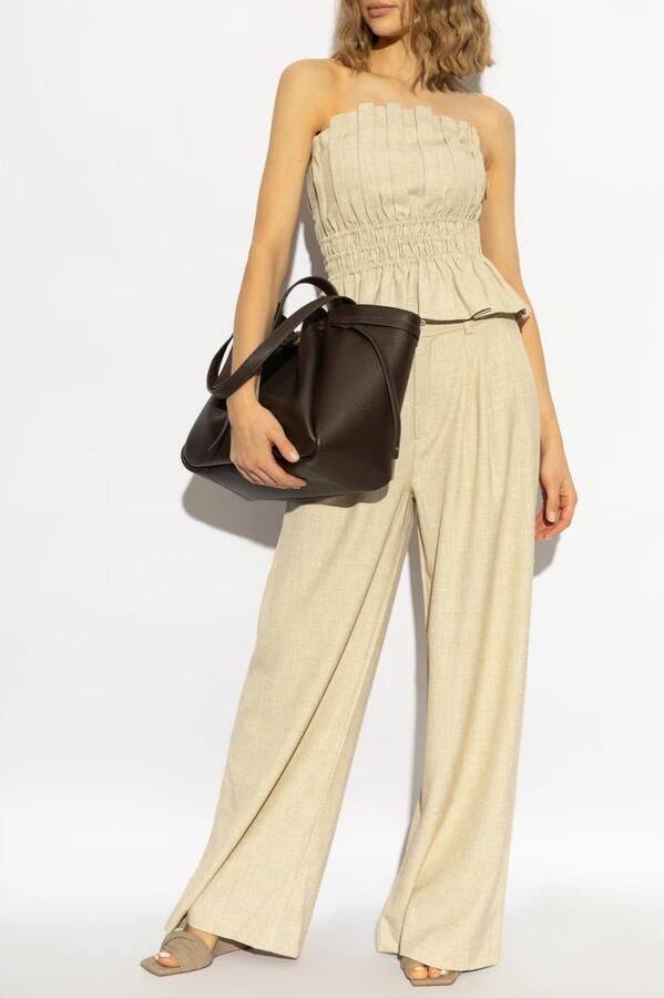 Gestuz Zwarte Wijde Pijp Broek met Zakken Beige Dames - Foto 3