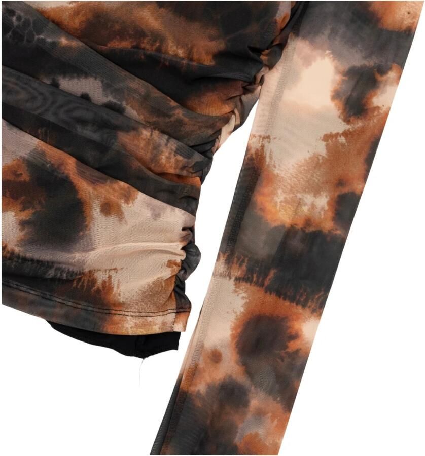 Gestuz Bruine Mesh Top met Gedrapeerde Effecten Brown Dames