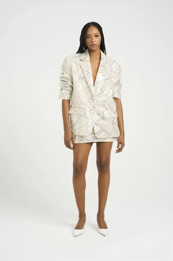 Gestuz Pailletten Oversized Blazer Winterfeest Beige Dames - Foto 2