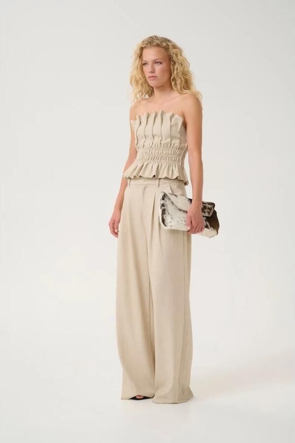 Gestuz Zwarte Wijde Pijp Broek met Zakken Beige Dames - Foto 6