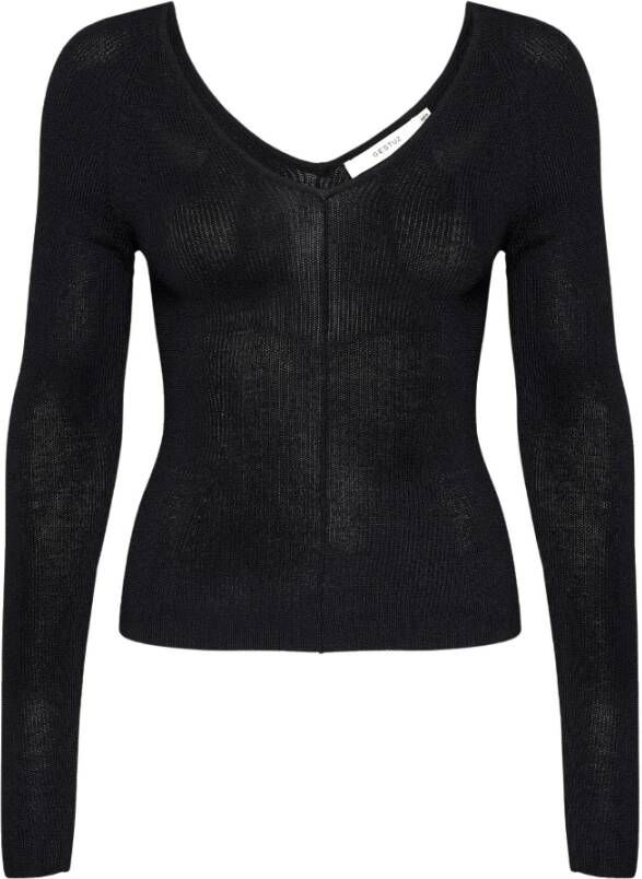 Gestuz Monagz V-Hals Blouse Bluser 10908348 Zwart Black Dames