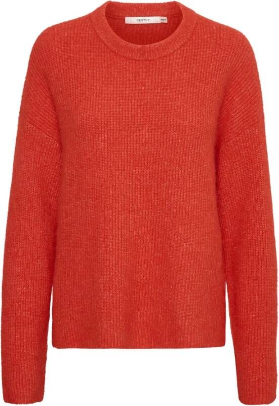 Gestuz Alphagz Ronde Hals Trui 10908332 Rood Alarm Melange Orange Dames