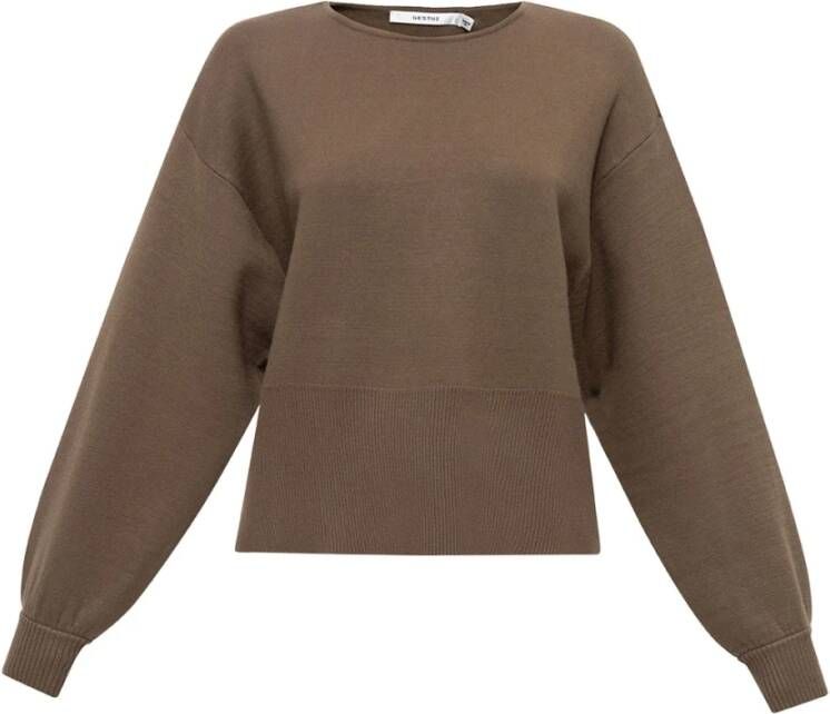 Gestuz Gezellige en Elegante Gebreide Trui met Ronde Hals Green Dames