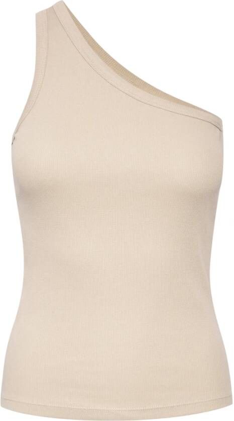Gestuz Geribbelde One Shoulder Top in Pure Cashmere Beige Dames