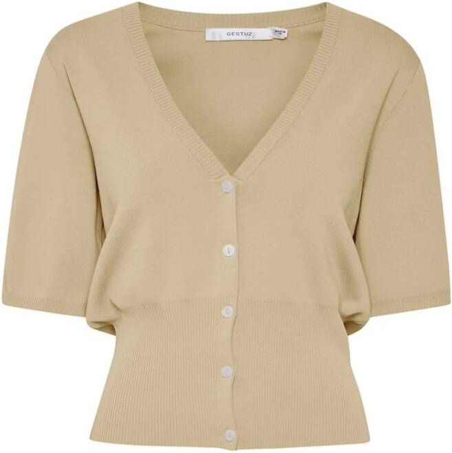 GESTUZ Dames Truien & Vesten Mattheagz Ss Rib Cardiganv Beige