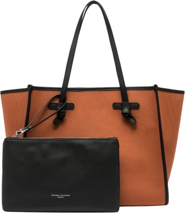 Gianni Chiarini Canvas Bicolore Tote met Leren Afwerking Oranje Dames