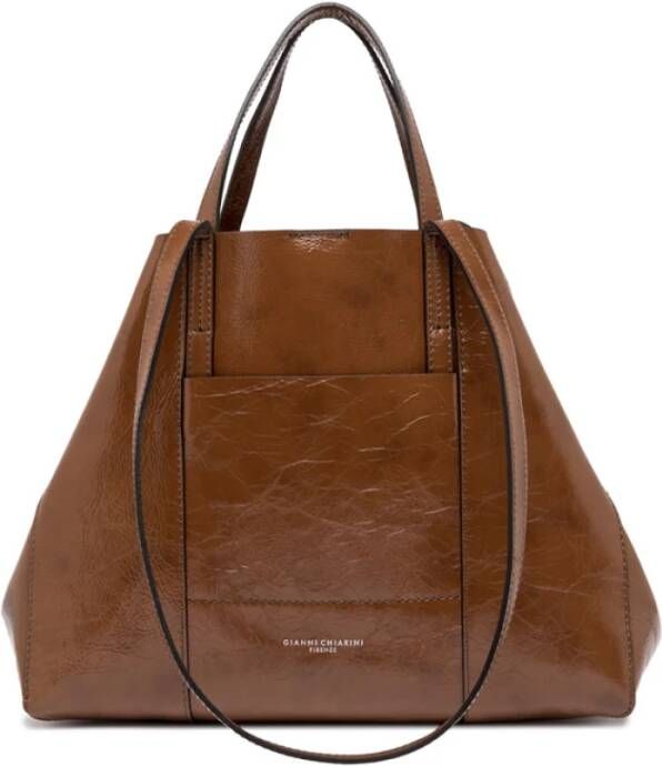 Gianni Chiarini SuperLight Medium Grootte Tote met Geometrische Uitsparingen en Zakken Bruin Dames
