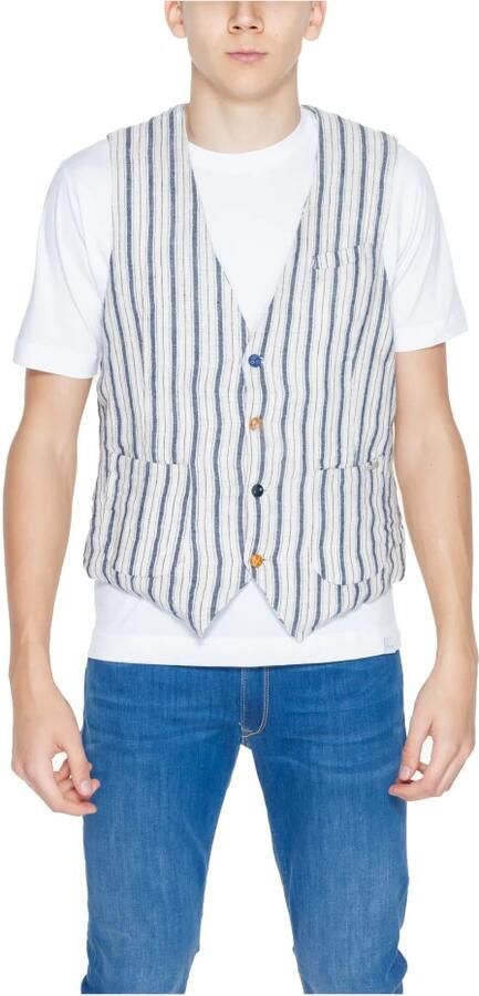 Gianni Lupo Beige Gestreept Katoenen Gilet met Knopen Multicolor Heren - Foto 3