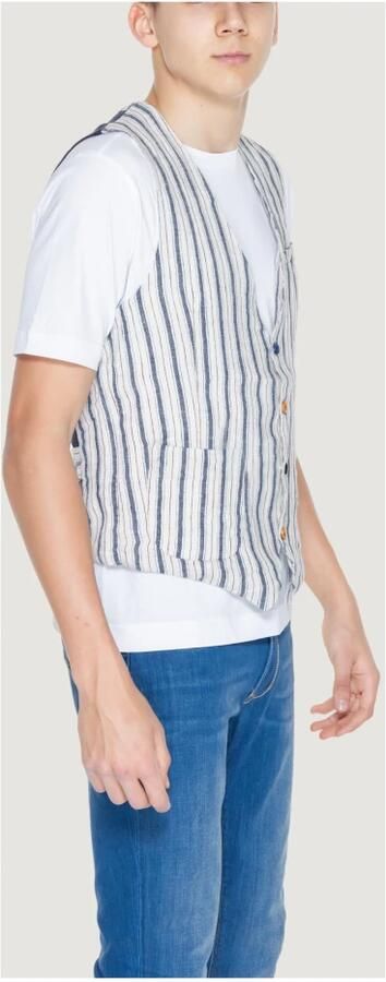 Gianni Lupo Beige Gestreept Katoenen Gilet met Knopen Multicolor Heren - Foto 2