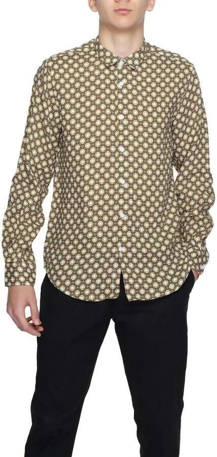 Gianni Lupo Geometrische Linnen Shirt Lange Mouwen Multicolor Heren
