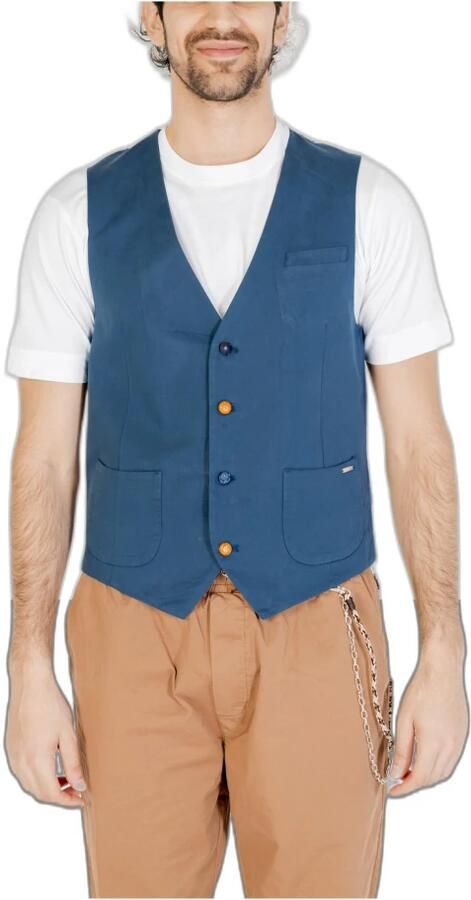 Gianni Lupo Blauw Katoen V-Hals Mouwloos Gilet Blue Heren - Foto 3