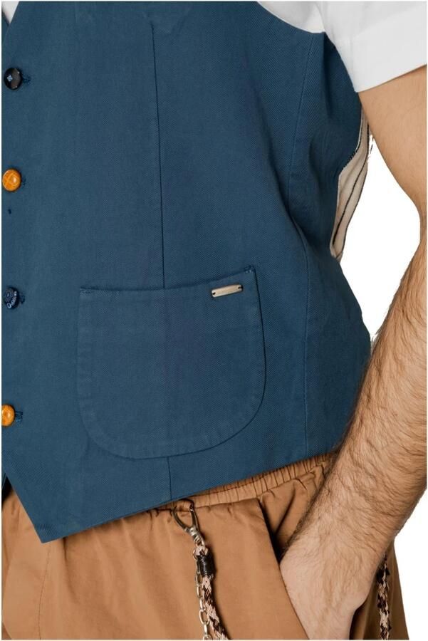 Gianni Lupo Blauw Katoen V-Hals Mouwloos Gilet Blue Heren