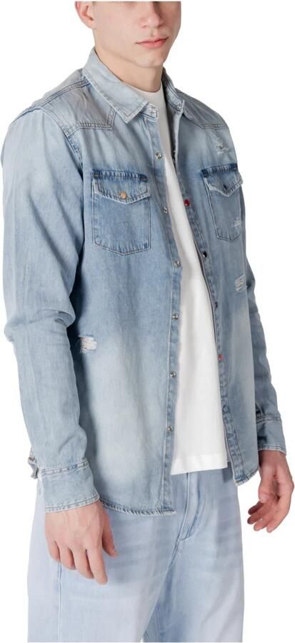 Gianni Lupo Blauw Katoenen Overhemd met Zakken Blue Heren