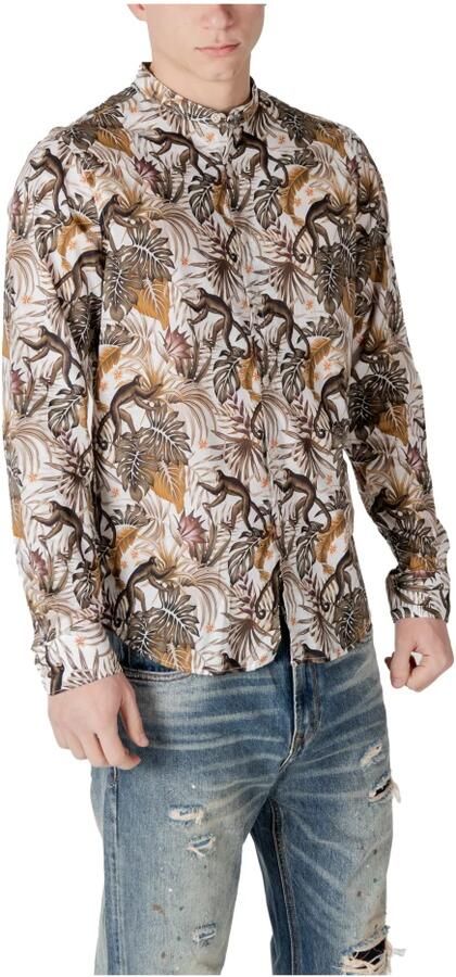 Gianni Lupo Bloemen Mandarin Kraag Shirt Multicolor Heren