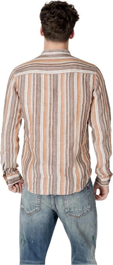 Gianni Lupo Bruin Gestreept Linnen Mandarin Kraag Overhemd Multicolor Heren - Foto 2